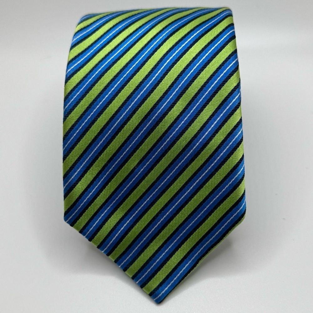 Green and Blue Striped Tie with Silky Sheen